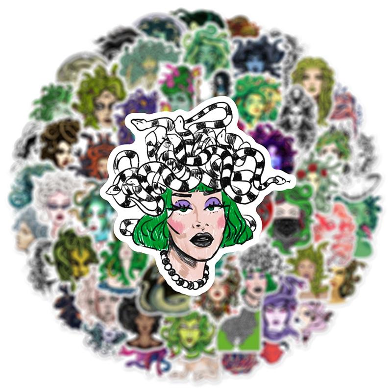 60pcs Snake-haired Banshee Medusa Graffiti Stickers Skateboard Helmet Notebook Guitar Stationery Waterproof PVC Stickers