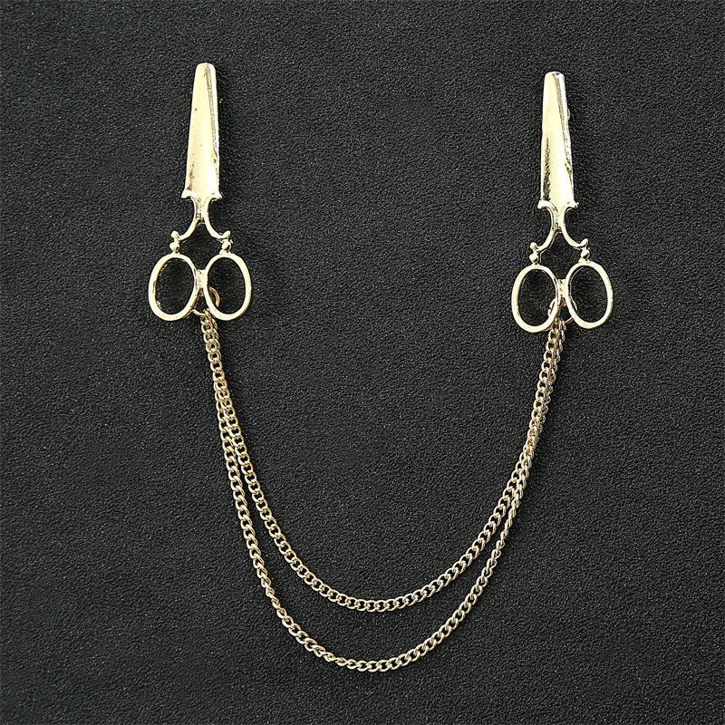 Korean Style Men's Blazer Brooch with Scissors-Shaped Metal Chain Accessory