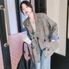 Fashionable and Loose Gray Jacket with Graffiti Print for Women  Autumn