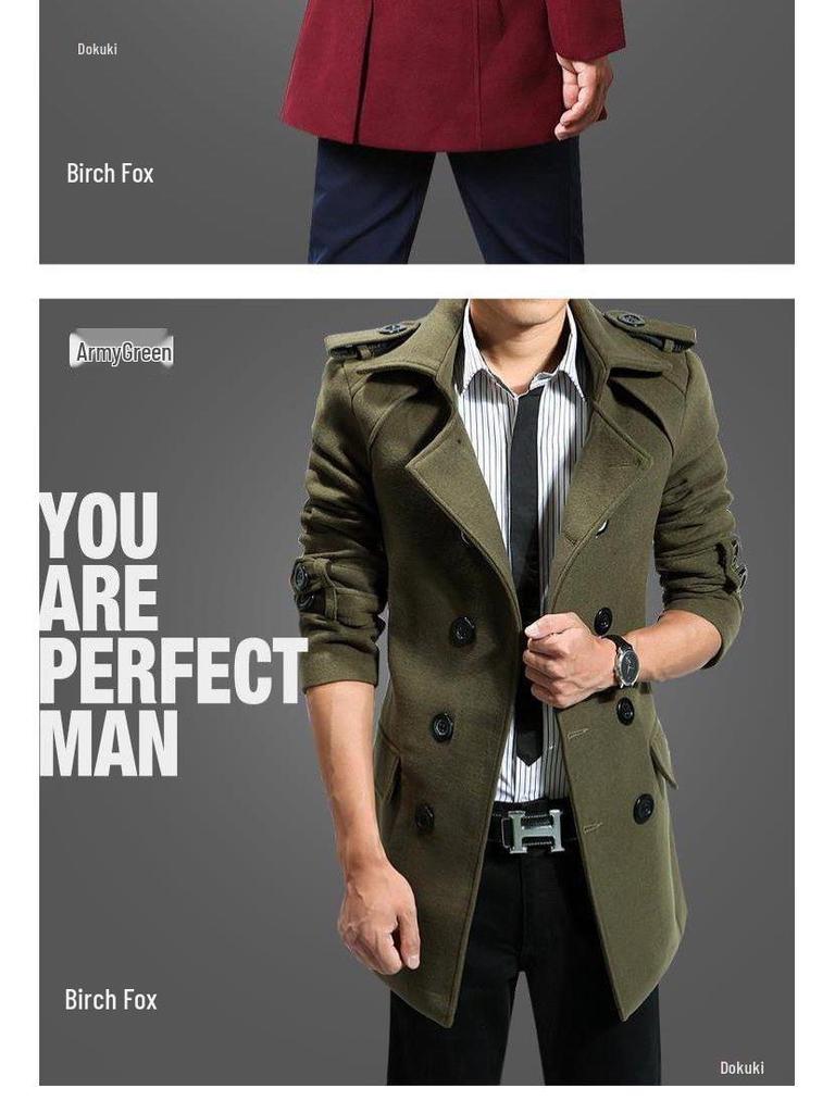 2022 Men's Double-Breasted Woolen Windbreaker: Slim Korean Style, Autumn/Winter Trend, Youth Thick Coat