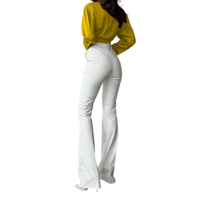 Dámská móda pro jaro a podzim ve větších velikostech, temperamentní košile s klopou a dlouhým rukávem, odhalující pupík, krátké dámské topy