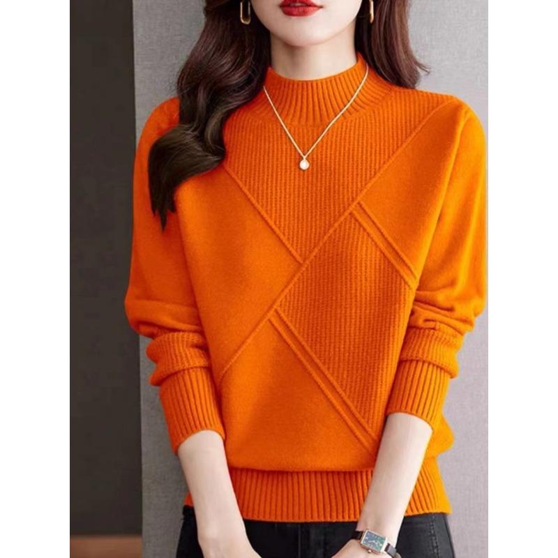 Autumn and Winter Loose Fashion Solid Color Knitted Sweaters Half High Collar Women's Sweaters