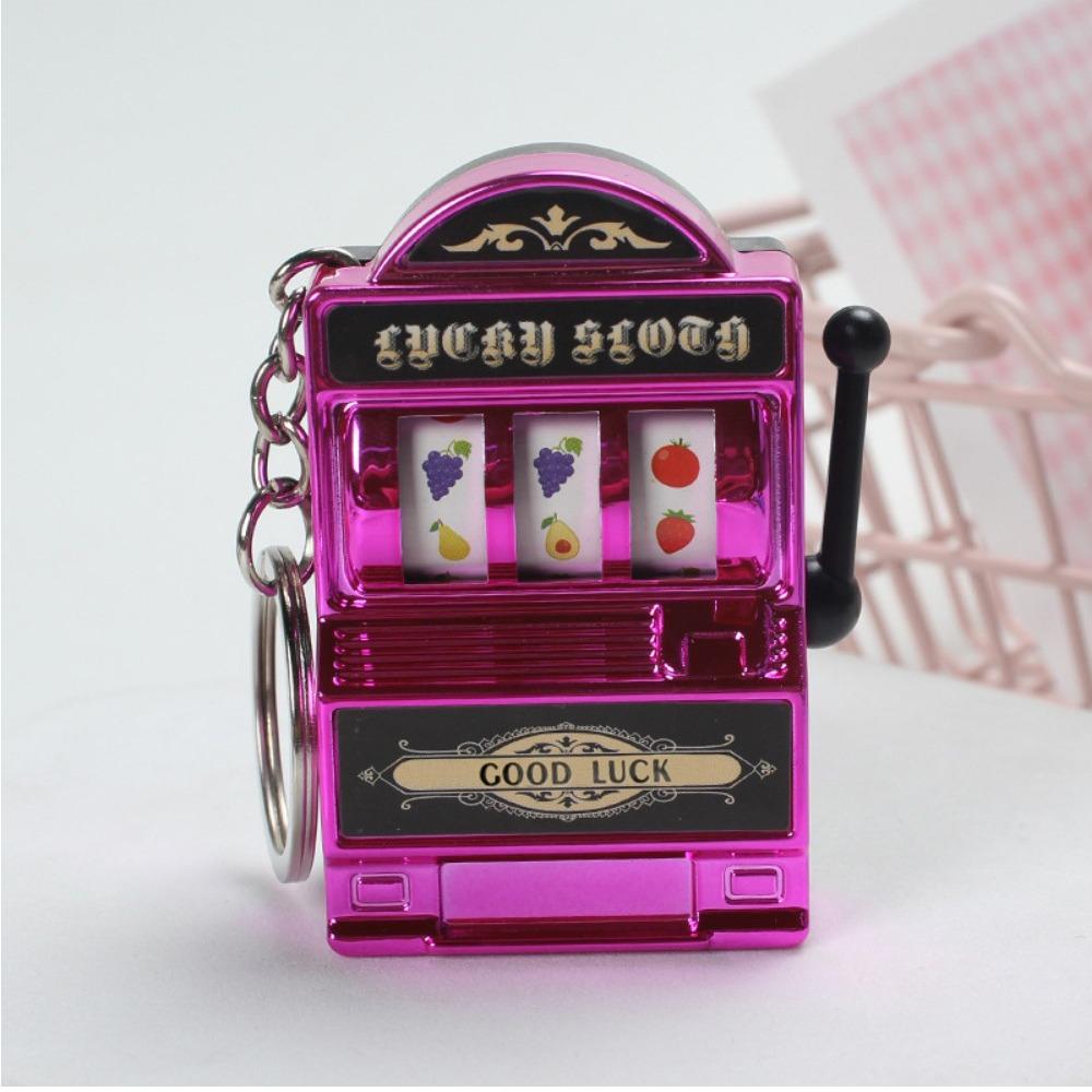 Plastic Slot Machine Key Chains Mini Fruit Slot Machine Keychain Lucky Jackpot Keyrings  Funny Toys