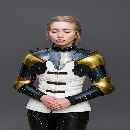 Orta Çağ Kadın Zırh Seti “Akşam Yıldızı” Omuzluklar, Kolluklar, Göğüs Zırhı, Bacaklıklar ile Tam Paslanmaz Çelik Takım, Gotik Zırh, Kadın Cosplay