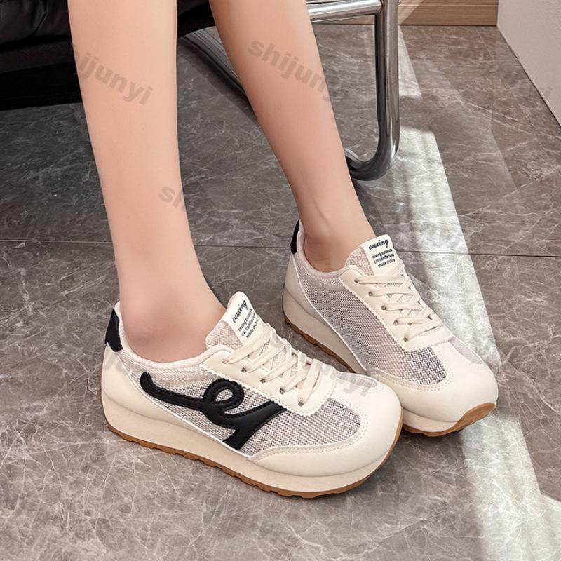 Fashion Women Shoes 2025 Summer New Fashion Comfort Height Increase Lace-up Sewing Casual Shoes Breathable Mesh Non Slip Women Sneakers