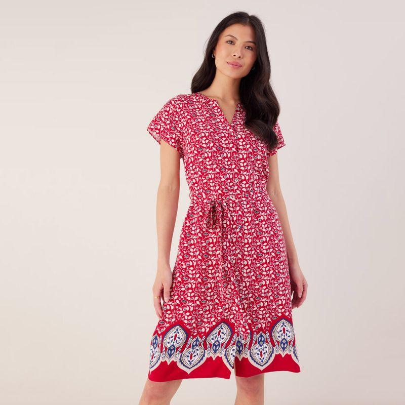 

High Saturation Color Plaid Loose Design Cotton Silk Small Short Sleeve V Neck Print Mid Length Long Length Dress Red Print uk6