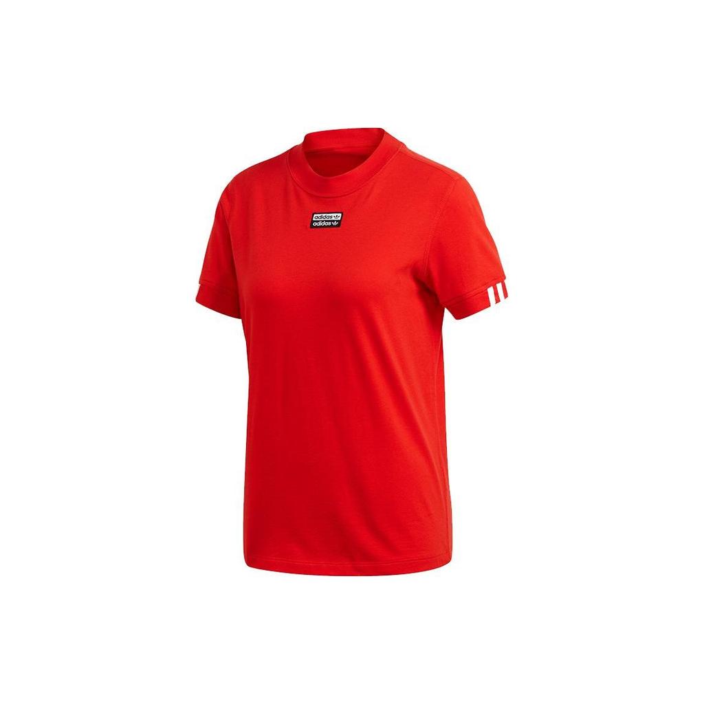 Adidas Solid Color Round Neck Short Sleeve T-Shirt Women Tops Red FM4881