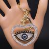 Sweet Pink Crystal Love Heart Evil Blue Eye Key Chain for Women Men Alloy Gold Color Turkish Eyes Hollow Keyring Jewelry Gifts