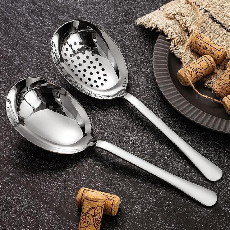 Stainless Steel Serving Spoon Non-slip Grip Filtering Soup Rice Ladle for Restaurant Home Daily Use A