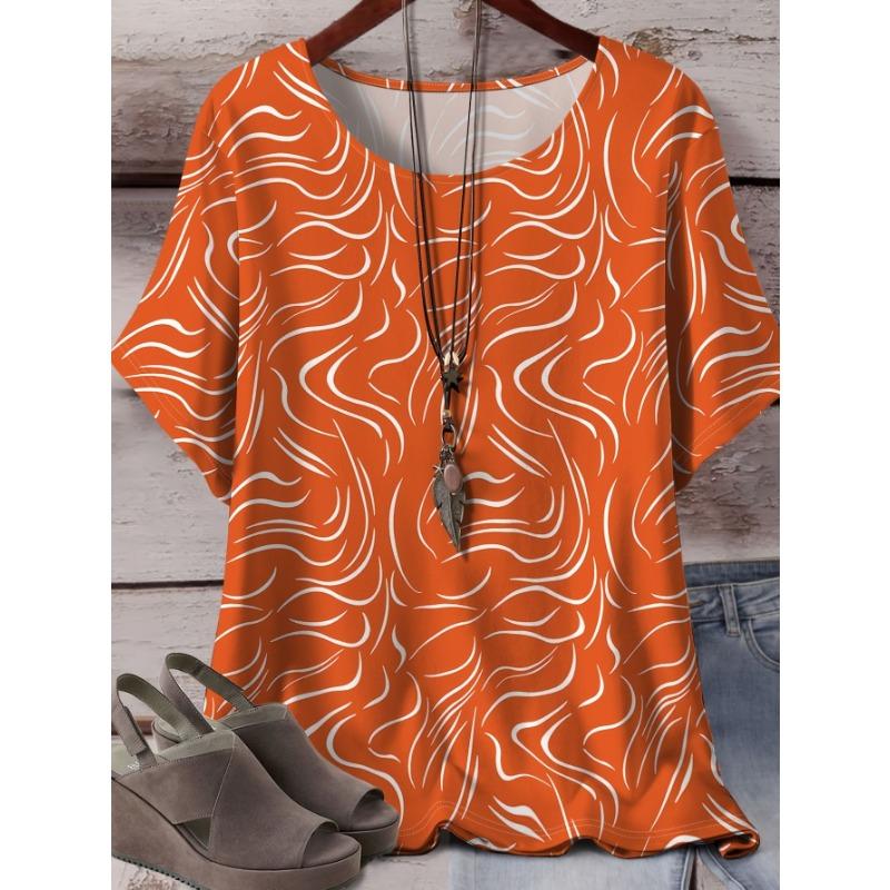 Damen Sommer Freizeit T-Shirt mit Rundhalsausschnitt und kurzen Ärmeln, mit modischem 3D-Print-Design, geeignet für den Außen- und Innenbereich.