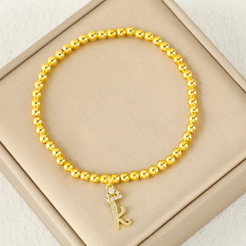 Fashion Round Bead 26 Crown Small Letter Bracelet Copper Plated Micro Inlaid Zircon High-end Jewelry