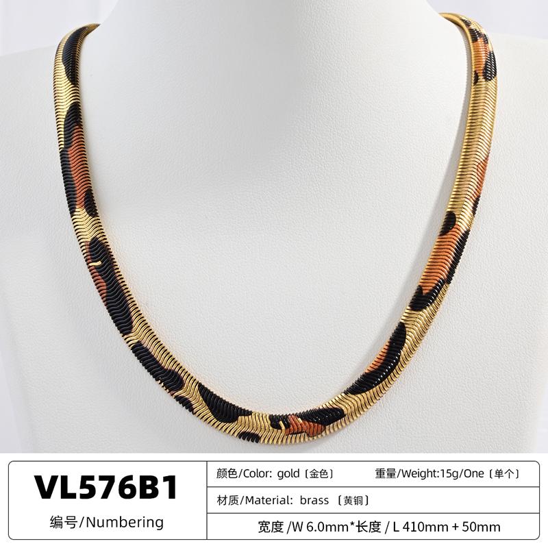 ZHUKOU Popular Hip-hop Unisex Couple Leopard Snake Print Necklace Golden-plated Brass Metal Jewellery:VL576