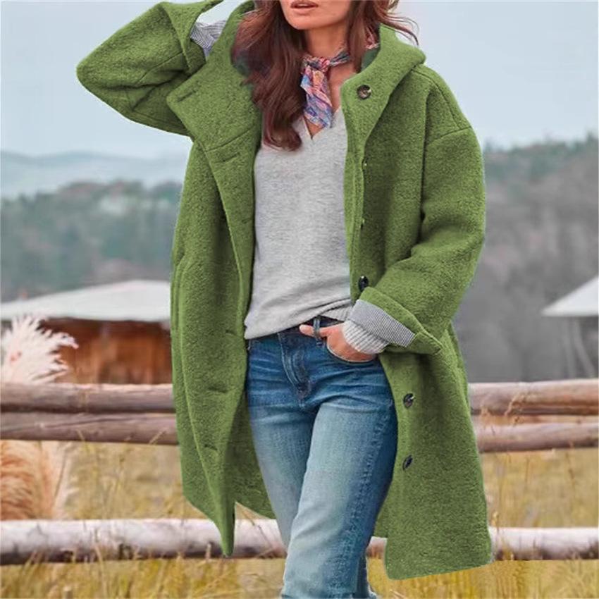 Women's Autumn Coat Mid-length Single-breasted Multi-color Hooded Casual Coat