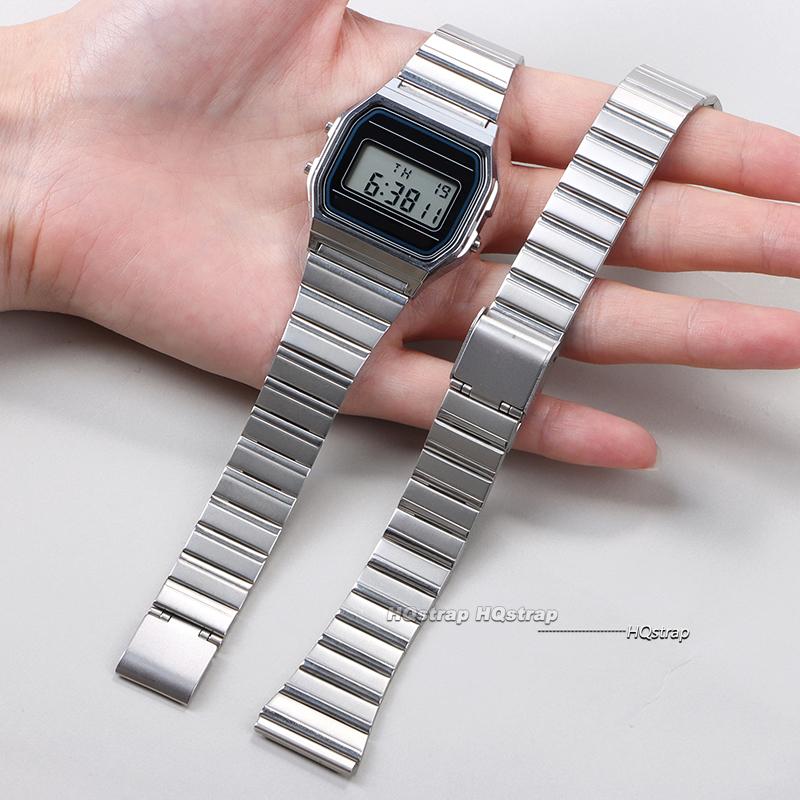 18mm 20mm Edelstahl-Uhrenarmbänder für Casio F-91W/A158/A159/A168/A169/B650 Ultra-dünnes Uhrenband Metallarmbänder Vintage-Band
