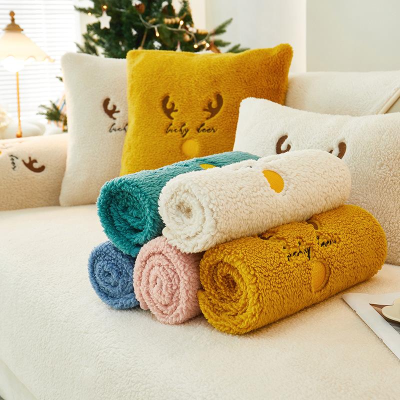 Christmas Lamb Wool Sofa Cushion Winter Thickened Non-Slip Nordic Simple Seat Cover Cover
