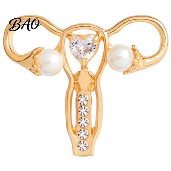 Women Clothing Jewelry Uterus Brooch with Rhinestone Faux Pearl, Human Organ Lapel Pin, Jacket Accessory Hollow Shaped for Coats Sweaters Scarves Body