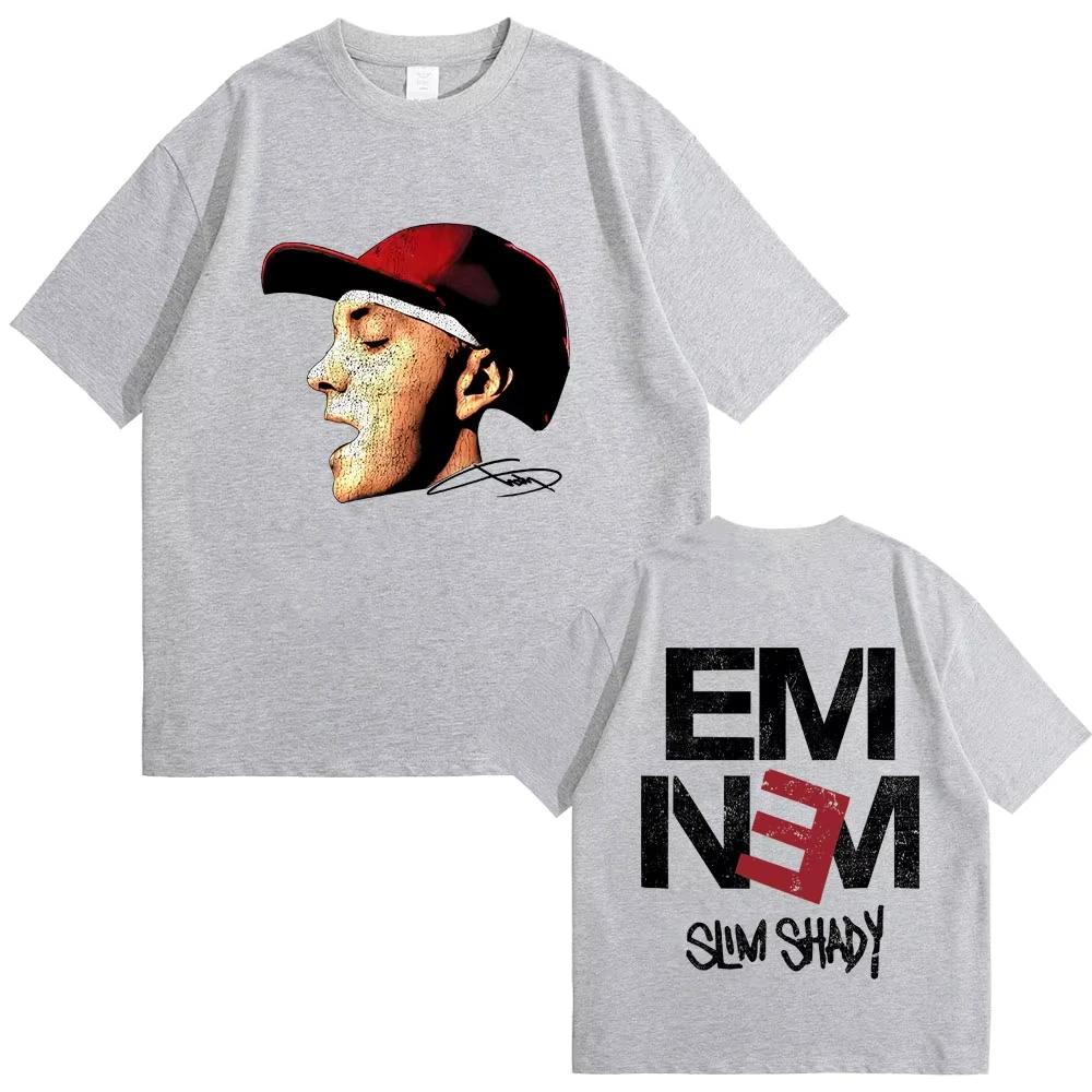 Rapper Eminem Face Graphic T-shirt Slim Shady Album Printed Tshirt Men Women Hip Hop Fashion Pop Music T Shirts Male Casual Tees