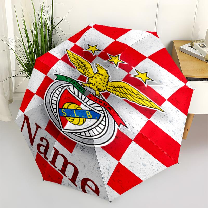 Custom Name Benfica Theme Automatic Umbrella, Lightweight & Portable, 8 Rib, Perfect for Outdoor Travel, Birthdays, Christmas, Gifts.