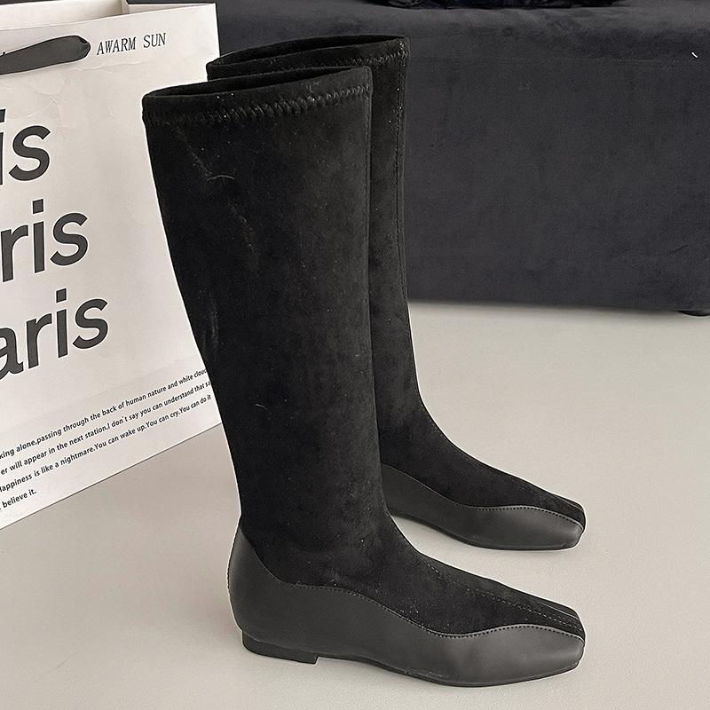 

Дизайнерские женские эластичные современные сапоги до колена, модные туфли без застежек, осенне-зимние туфли на плоской подошве, женские длинные сапоги 40