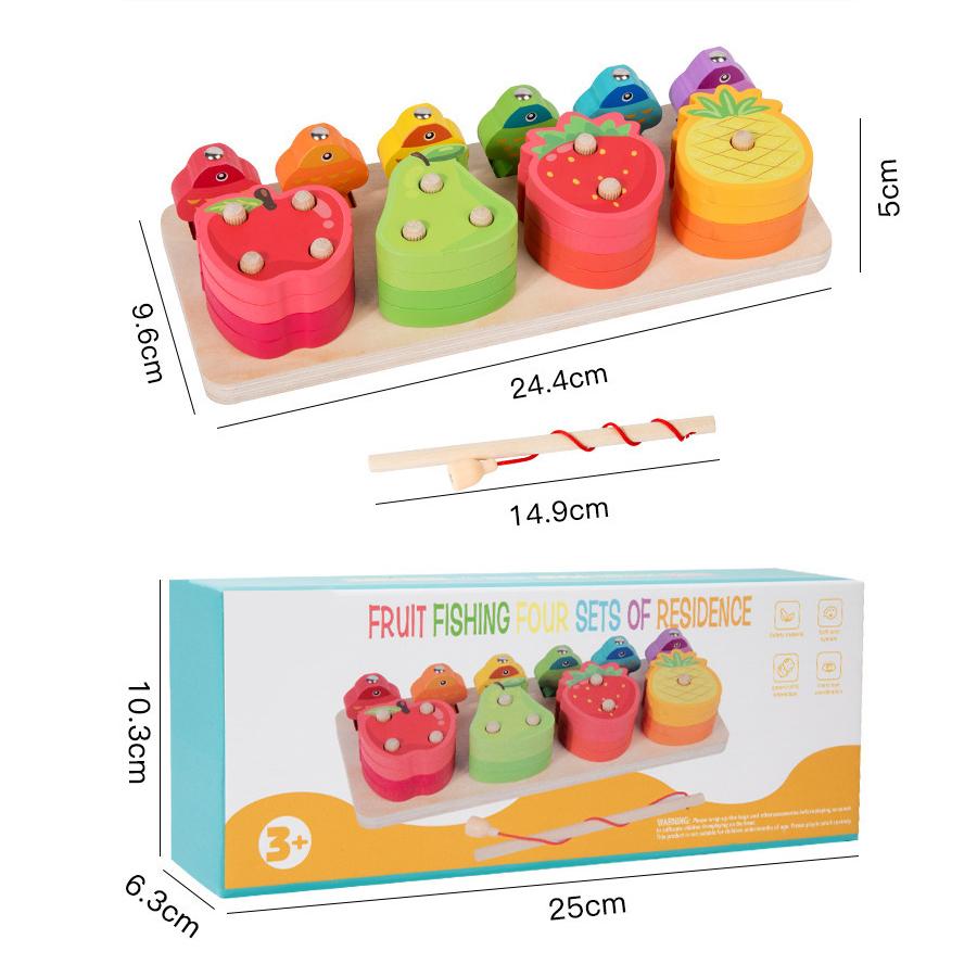 Kinder Holz Lernspielzeug Sortieren Stapeln Vorschule Farbe Form Fruchtklassifizierung Kognition Angelspiel Weihnachtsgeschenk
