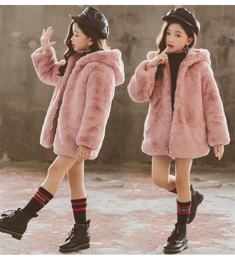 

Шерстяная куртка для девочек, пальто, осень 2020, детская зимняя шерстяная хлопковая верхняя одежда с капюшоном из искусственного меха 110 розовый
