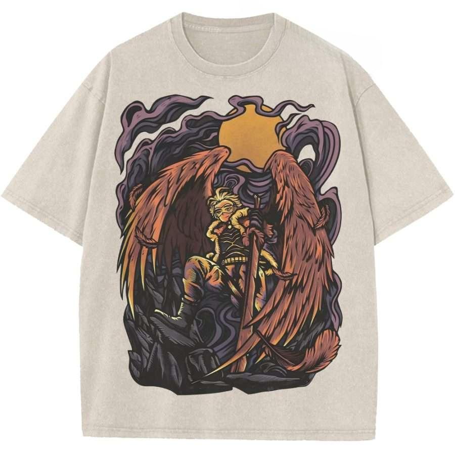 Falken Print T-Shirt Anime My Hero Academia Kleidung Herren Damen Kurzarm T-Shirts Retro Gewaschenes T-Shirt Harajuku Männliches Baumwoll Oberteil