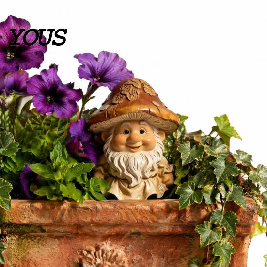 Gartenzwerg Statue Pilzkappe Statue, Harzfigurine, Retro Skurrile Wohn-Schreibtisch Dekoration Niedliche Skulptur für Terrasse Hof Innen Tisch Dekoration