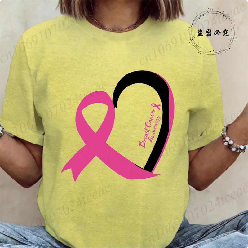 T-shirt a maniche corte da donna Maglietta Consapevolezza Cancro al Seno Nastro Rosa Maglietta con Stampa Abbigliamento Donna T Shirt Harajuku