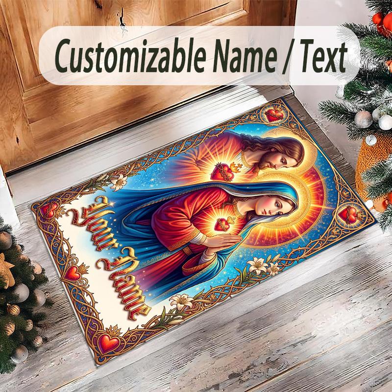 Valentine Love Theme Crystal Velvet Rug Personalized Custom Name Text Soft Floor Mat Home Decor