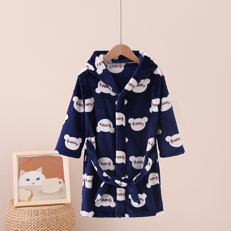Children's Cartoon Coral Fleece Bathrobe - Flannel Robe for Boys & Girls, All Seasons