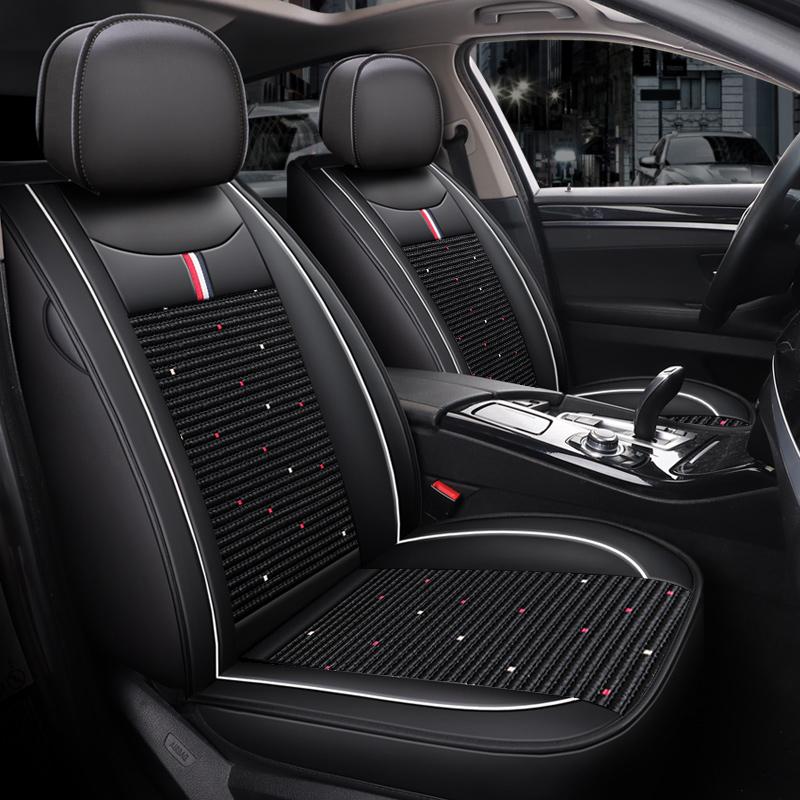 5-Seater  High-Quality Full-Coverage Leather & Ice Silk Car Seat Covers - Universal Fit, Breathable, Anti-Slip, Easy to Install