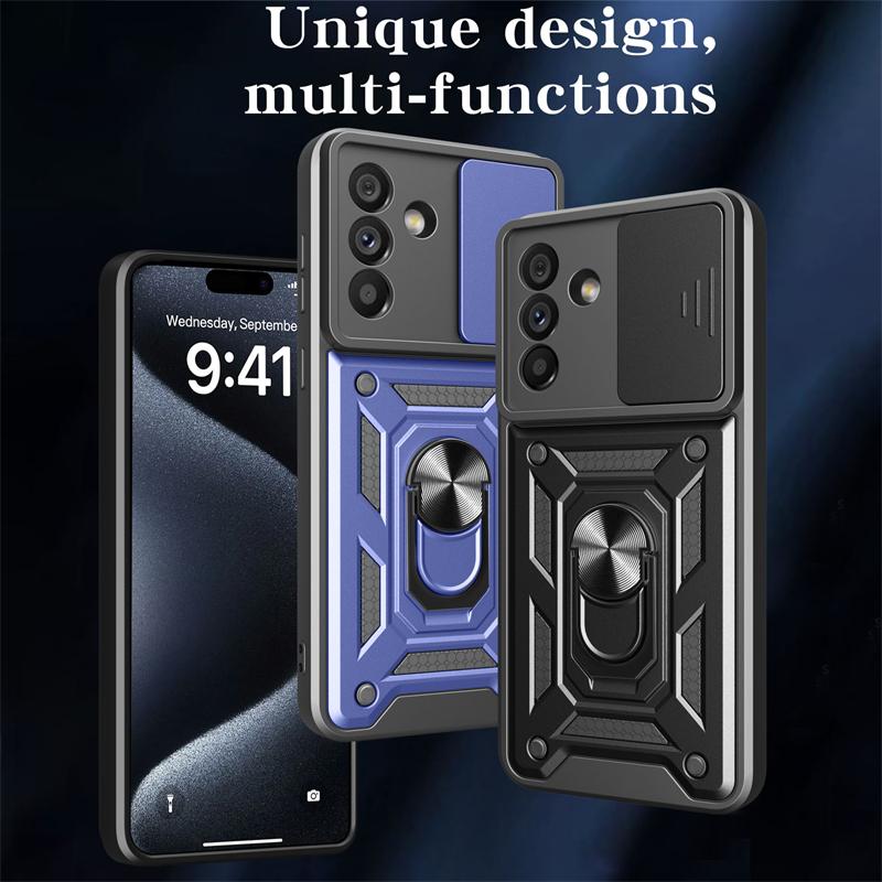 For Samsung Galaxy A06 A16 A26 A36 A56 Case Slide Lens Armor Phone Case For Samsung A 06 16 26 36 56 Car Holder Ring Back Cover