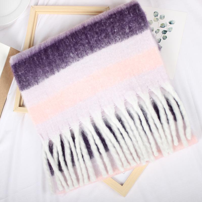 1116 Scarf Women's Autumn and Winter Classic Circle Yarn Color Matching Fashionable Color Plaid Oversized Shawl Thickened Warm Scarf