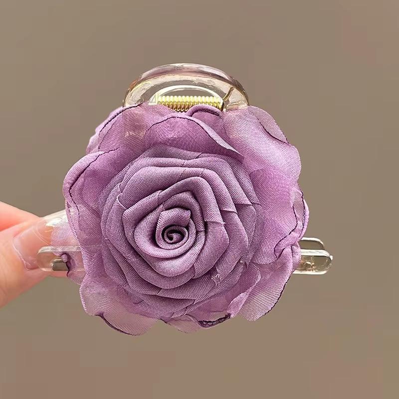 Mesh Flower Hair Clip for Woman Elegant Temperament Shark Clip Girl Ponytail Hair Clamp