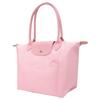 Longchamp Le Pliage Green Effen Kleur Geborduurd Logo Ritssluiting Drukknop Leer Tote Boodschappentas Handvat Schouderband Medium 2605919P75