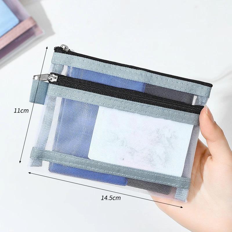 1PC Double Layer Mesh Card Holder Bag Clear Passport Id Card Driver License Document Bag Zipper Pouch for Bank Cards Travel Stor
