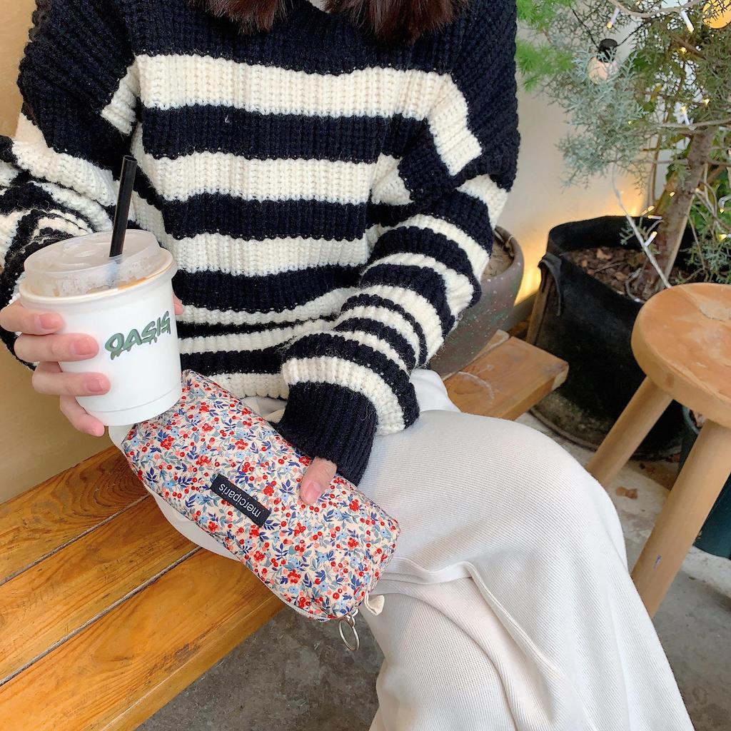 Retro Floral Corduroy Pencil Case and Makeup Bag