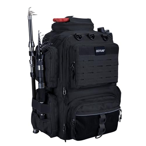 Goture Water-Resistant Fishing Backpack Lightweight Large Hiking Hunting Bag with Rod Holder Adjustable Tackle Storage Pack
