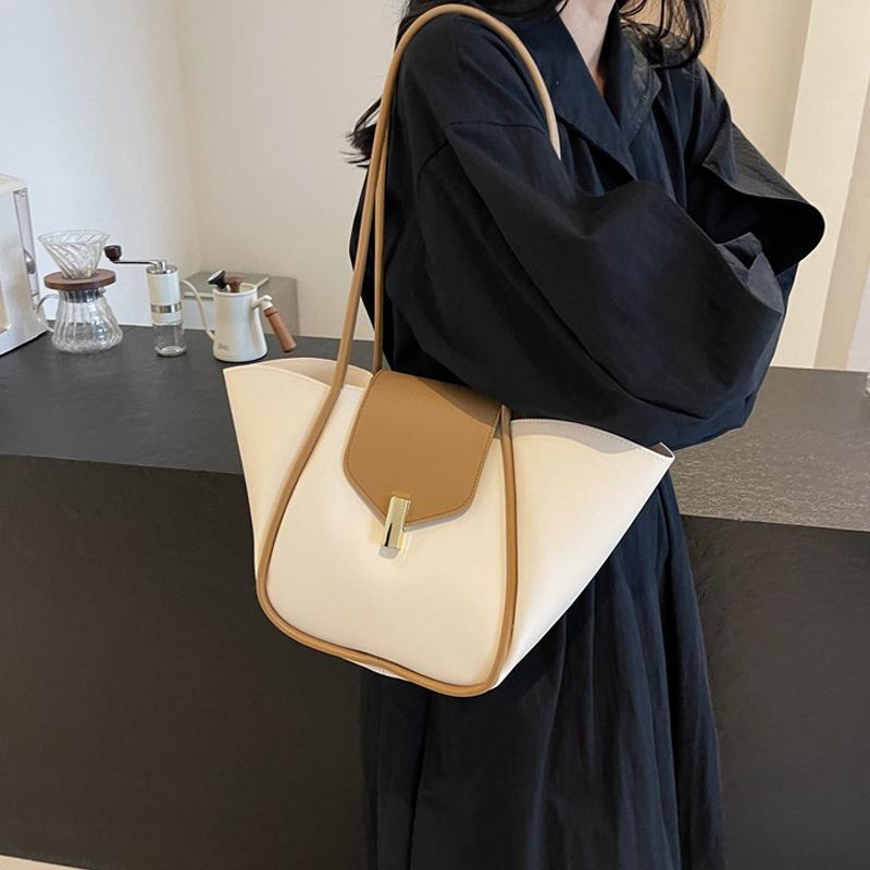 YogodlnsNew Ladies Tote Bag Basket Style Single Shoulder Commuter Bag Pure Color Versatile Handbag Soft PU Material Large Size
