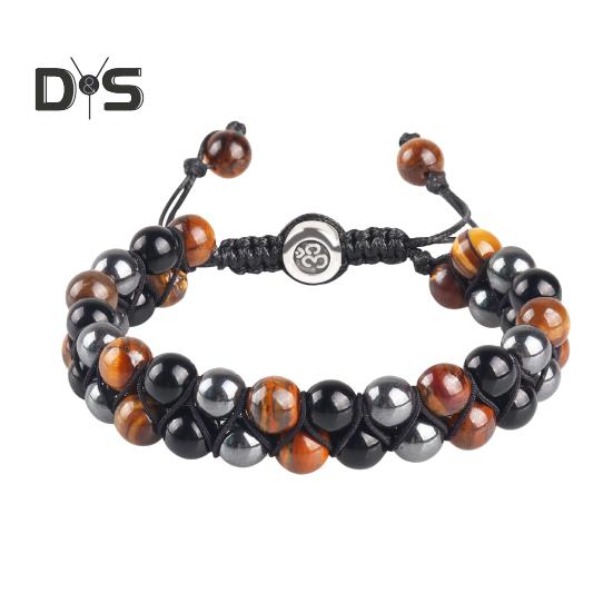 

Регульований браслет з імітацією агату, гладкий і полірований, плетений, двошаровий з китицею, ретро стиль, прикраса на зап ястя C