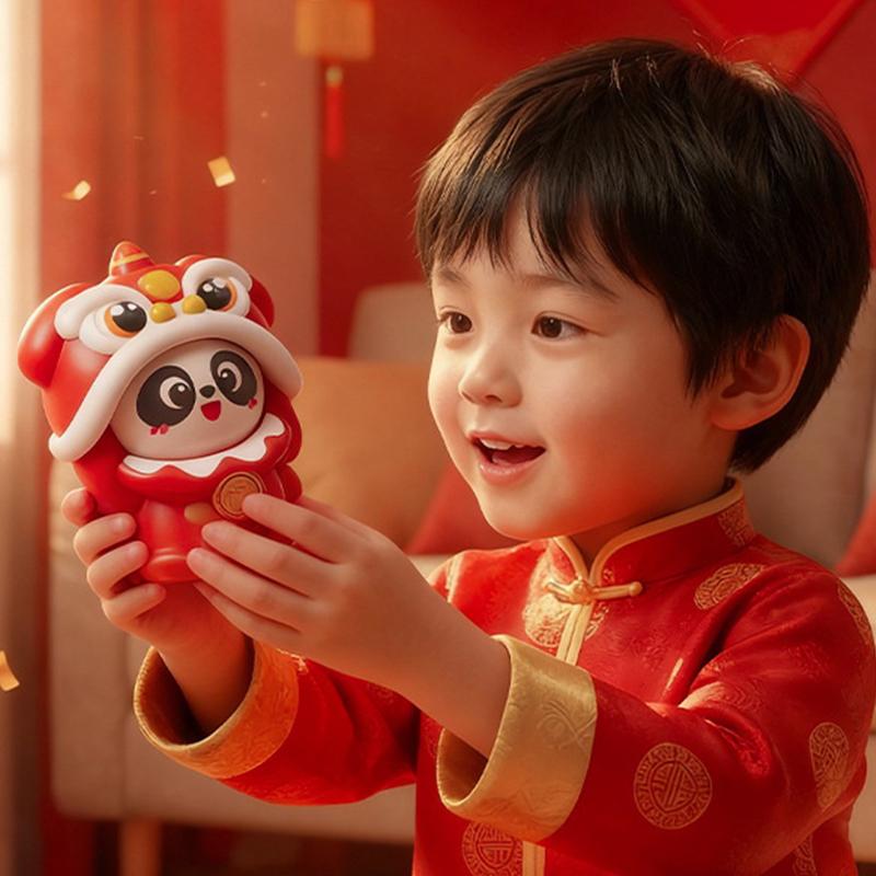 Chinese-Style Lion Dance Panda Face-Changing Toy Dolls, Pressable Funny Face Masks, Sichuan Opera Puppets