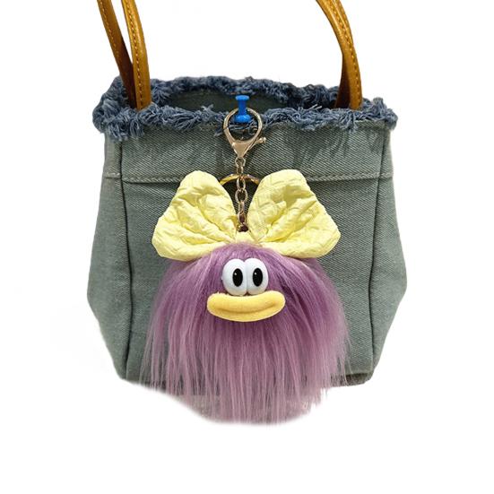 Keychain Cartoon Plush Doll Wearing Big Bowknot Decor Big Mouth Design Charm Key Chain