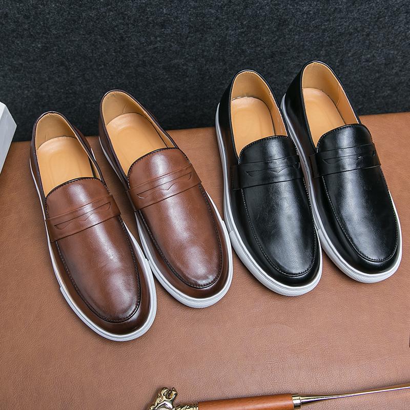 Brown Sneakers for Men Black Men's Vulcanize Shoes Pu Leather  Slip-On  Solid Handmade Size 38-47  Men Shoes