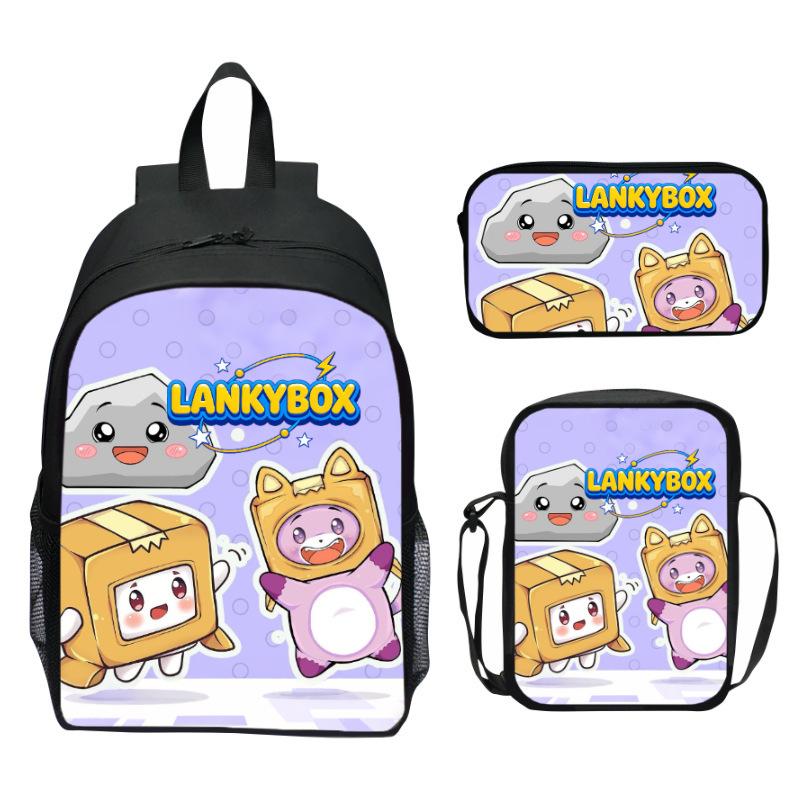 Lankybox Blocky Plüsch 3-teiliges Set Rucksack Cartoon Anime Schultasche für Kinder