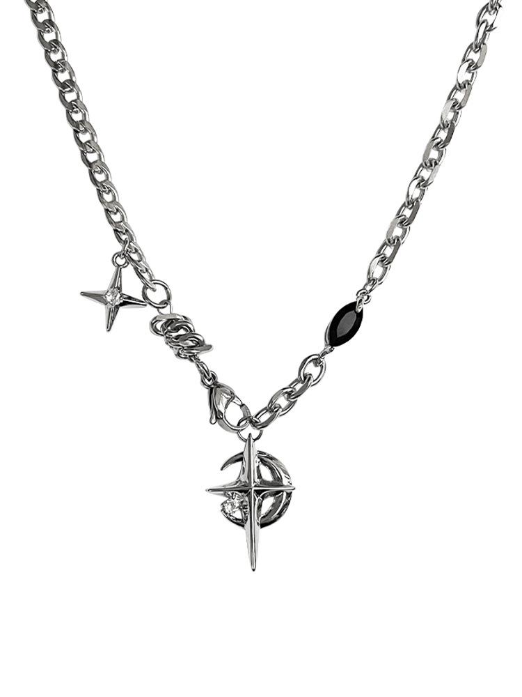 Black Gem Star Titanium Steel Hip Hop Street Clavicle Cuban Necklace For Men