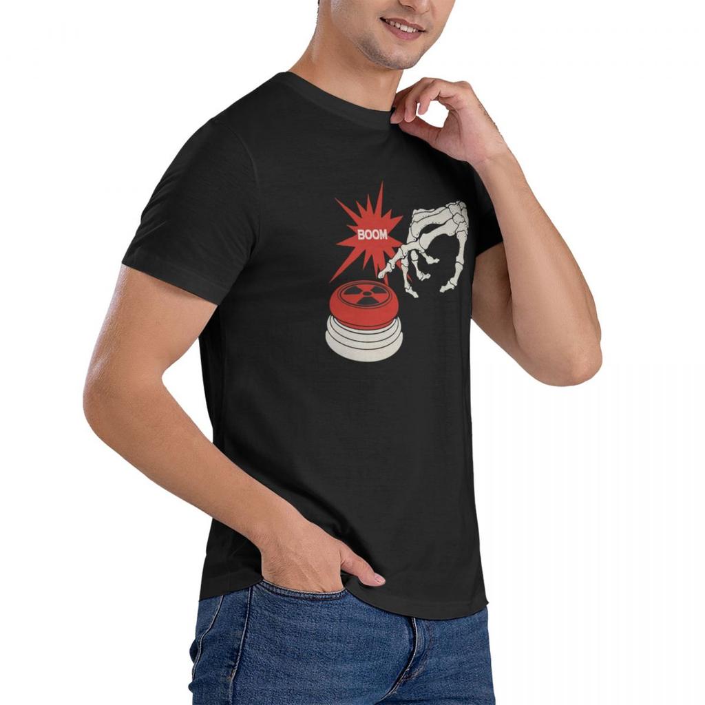 Streetwear Bomb Button Printed T Shirt Men Retro Washed Tops Tees Harajuku