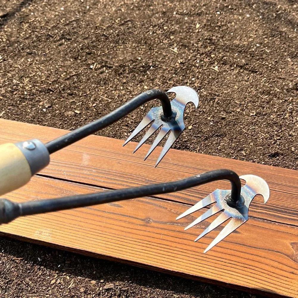 Hoe Weeding Artifact Uprooted Grass Tools Garden Hoe Rake Steel Farm Tools Small Hoe Loosen with 4 Teeth The Soil Wild Vegetable