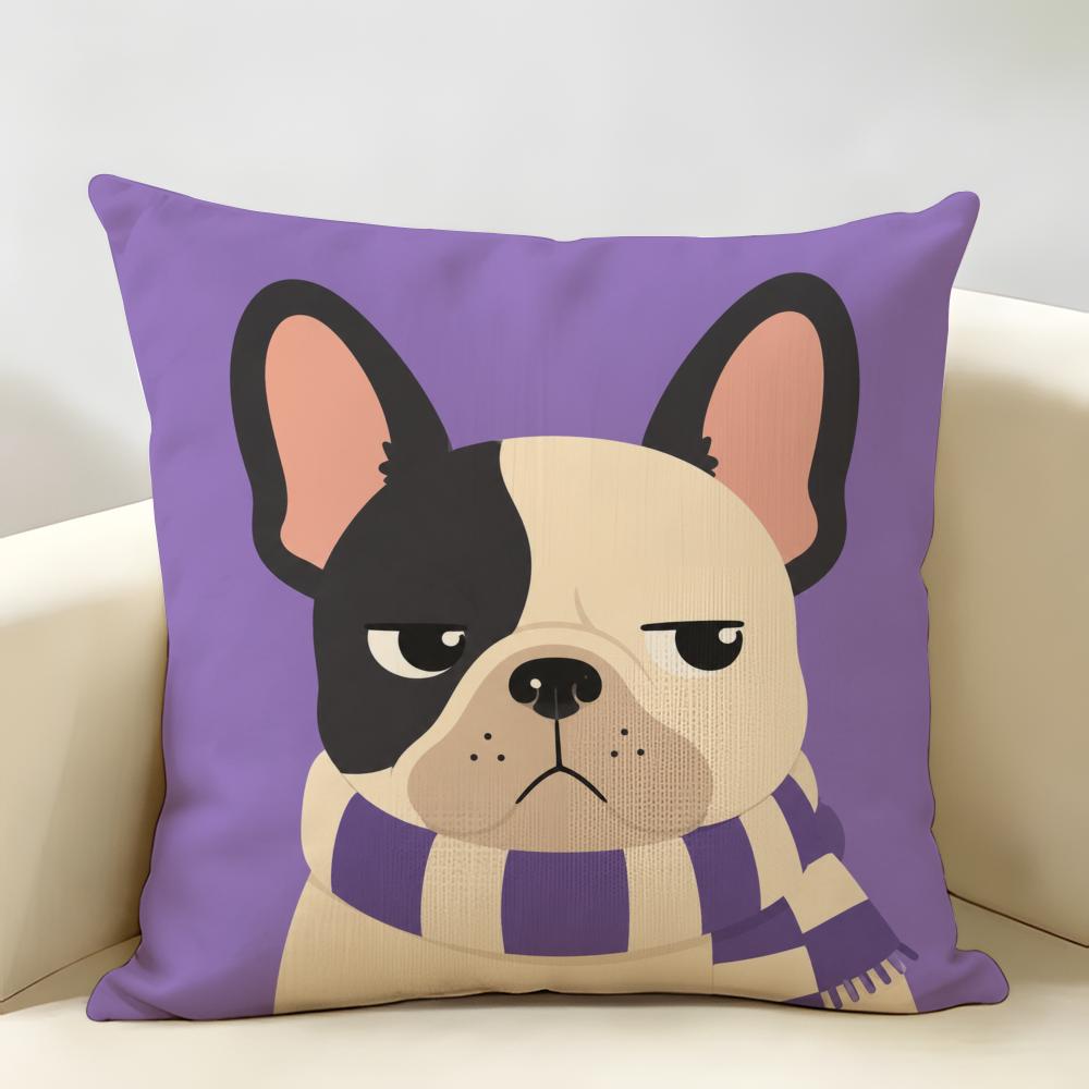 Cute Puppy Pattern Cushion Cover Durable Hypoallergenic Organic Linen Pillow Cover Short Size Washable Skin-Friendly