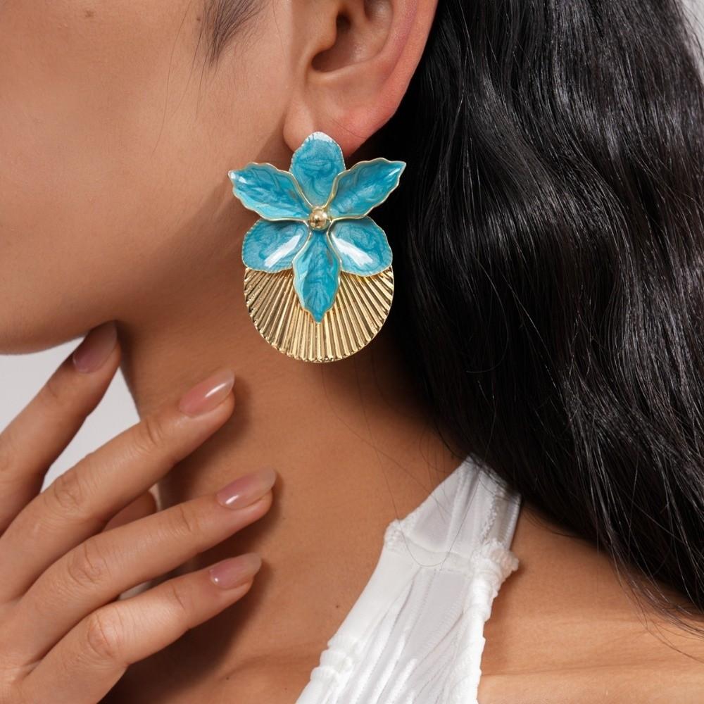 Shell Shape Orchid Flower Shell Earrings Oil Drip Ear Pendant Floral Ear Studs Festival