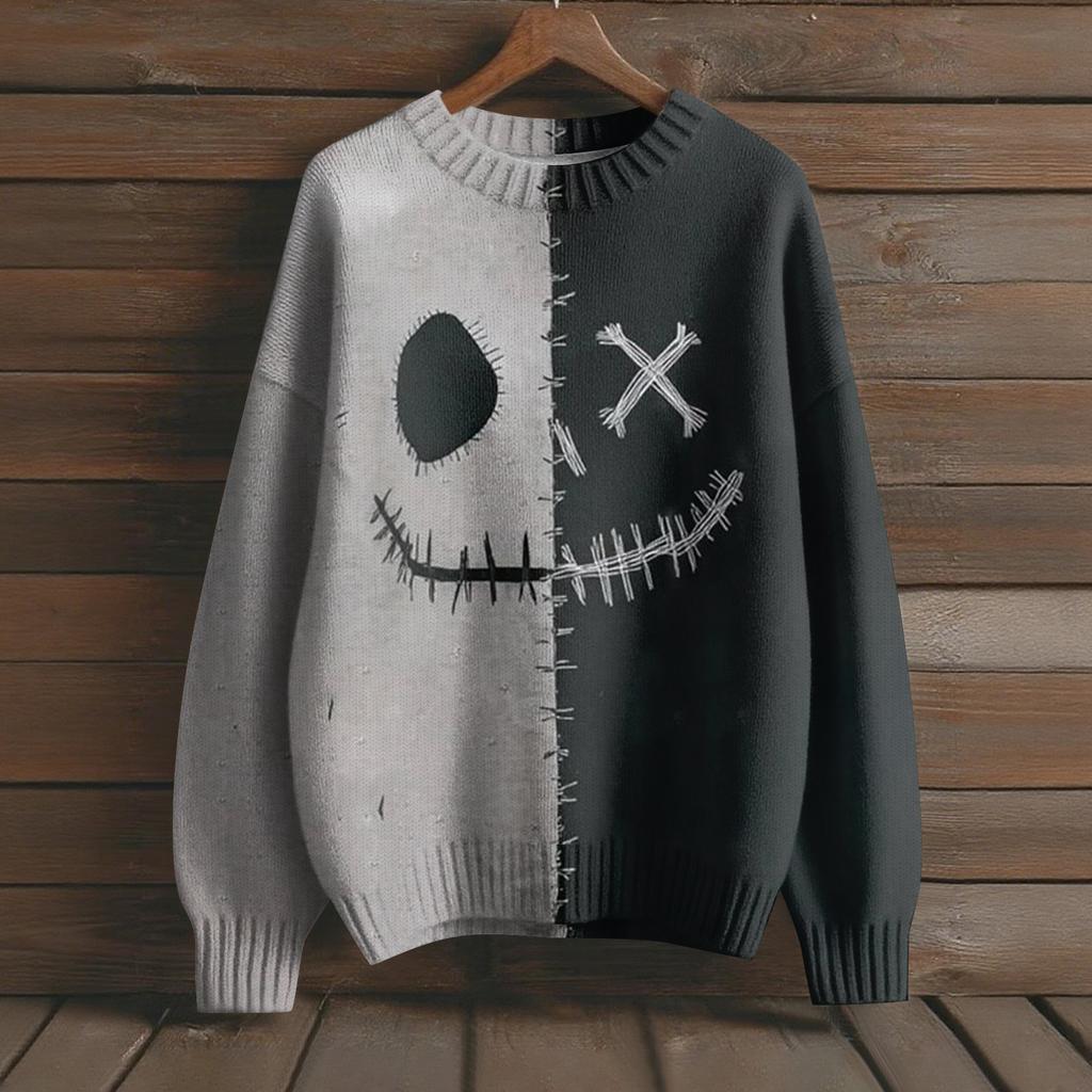 Herre Langermet Pullover Genser Casual Halloween Trykk Strikket Oversized Genser
